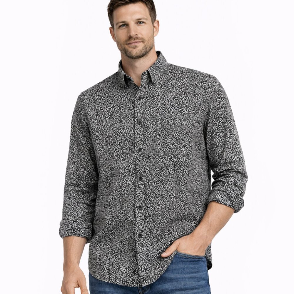 Unbranded Men’s Black & White Floral Button-Down Shirt - Size XL